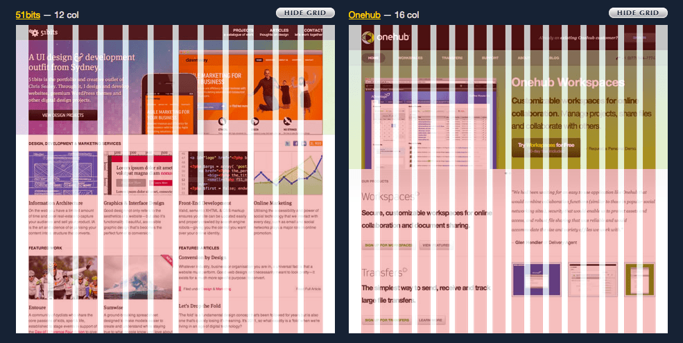 Screenshot of the 960 Grid System website demo