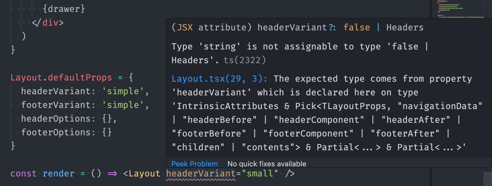 A screenshot of a confusing TypeScript error